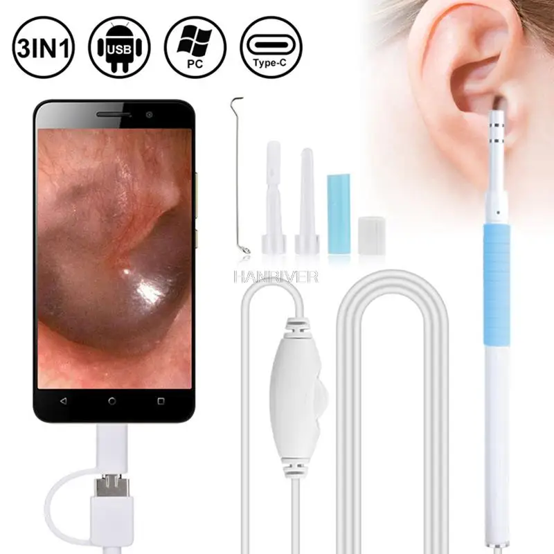 3 in 1 Visual Ear Cleaner Kit Earpick Endoscope 5.5mm Lens Otoscope Earwax Cleaning Spoon Remover for Smartphone PC VECT-02
3 in 1 Visual Ear Cleaner Kit Earpick Endoscope 5.5mm Lens Otoscope Earwax Cleaning Spoon Remover for Smartphone PC VECT-02