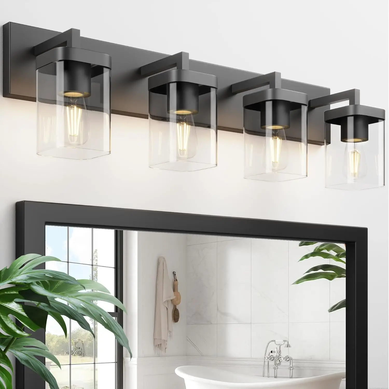 4-Light Black Bathroom Vanity Light, Square Design, Modern Wall Sconce for Mirror
4-Light Black Bathroom Vanity Light, Square Design, Modern Wall Sconce for Mirror