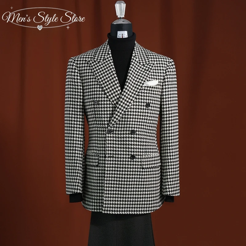 Retro Men's Houndstooth Blazer Black White Plaid Wool Blend Jacket Formal Business Office Wedding Party Smart Casual Outerwear
Retro Men's Houndstooth Blazer Black White Plaid Wool Blend Jacket Formal Business Office Wedding Party Smart Casual Outerwear