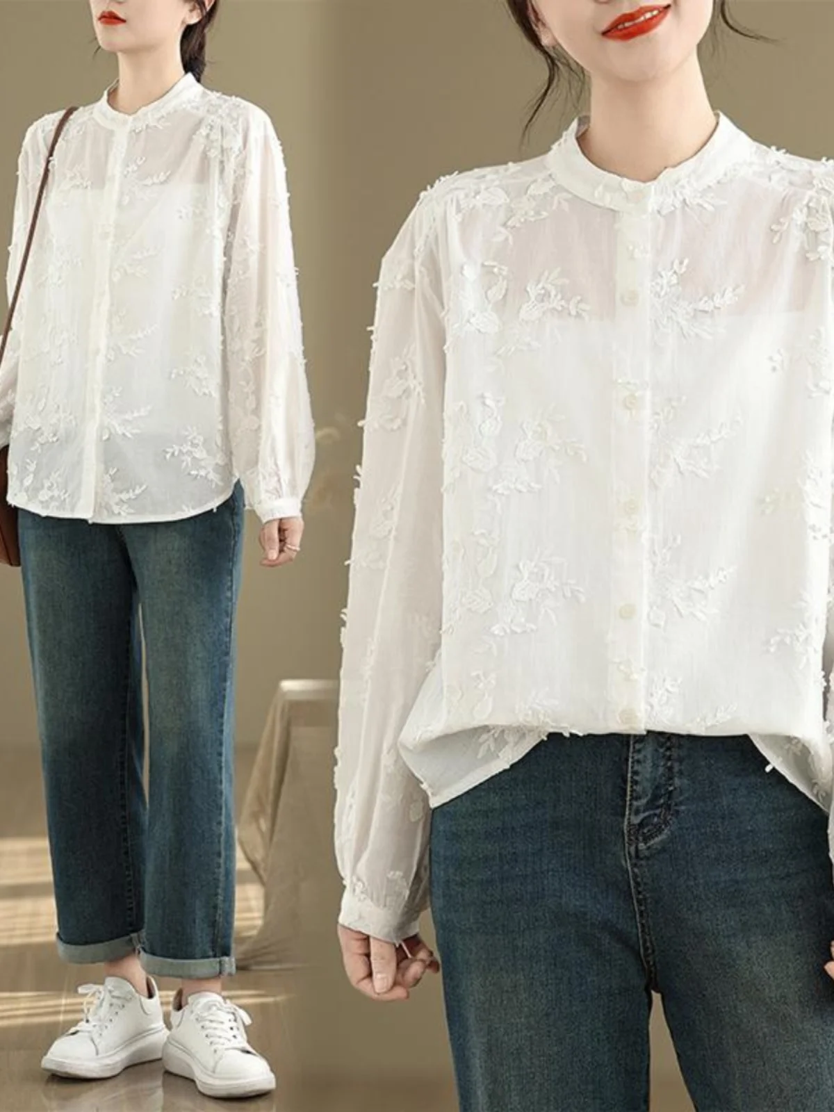 High-End Women's Embroidered White Pure Cotton Loose Long Sleeve round Neck Open Cardigan Shirt Commute Style Spring Fashion
High-End Women's Embroidered White Pure Cotton Loose Long Sleeve round Neck Open Cardigan Shirt Commute Style Spring Fashion