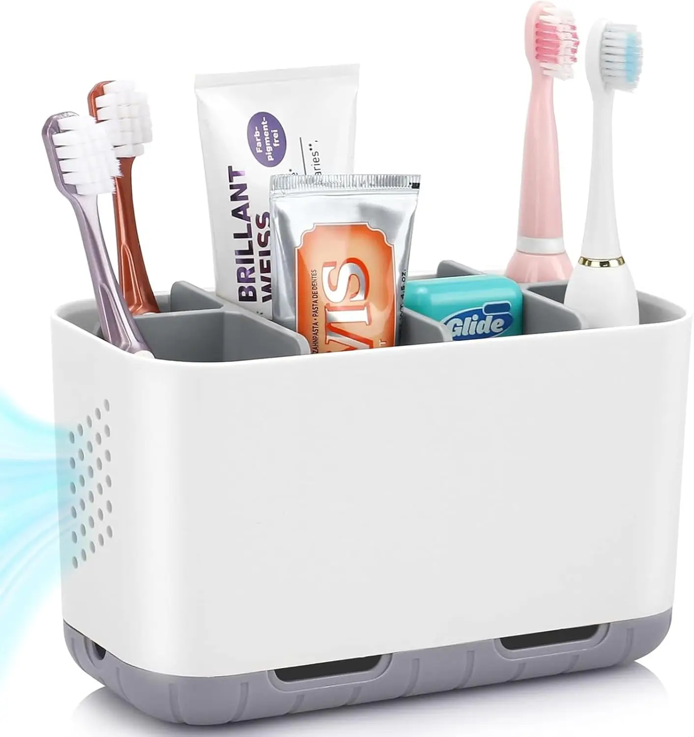 Boperzi Toothbrush and Toothpaste Holder Drainage for Bathroom Countertop with Adjustable Dividers, Large Toothpaste Caddy Organizer Storage Rustic Decor Set Anti-Slip for Shower,Family,Kids Gray
Boperzi Toothbrush and Toothpaste Holder Drainage for Bathroom Countertop with Adjustable Dividers, Large Toothpaste Caddy Organizer Storage Rustic Decor Set Anti-Slip for Shower,Family,Kids Gray