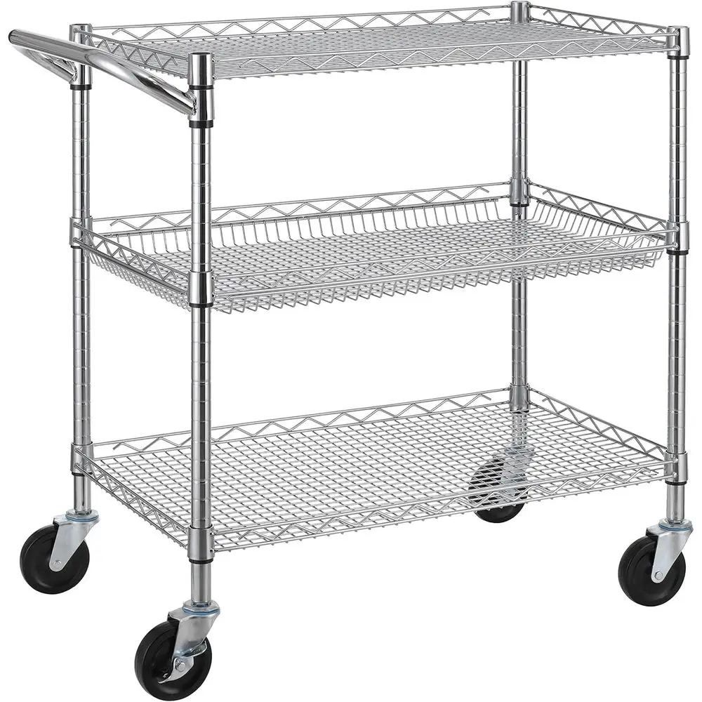 3 Tier Heavy Duty Commercial Grade Utility Cart, Wire Rolling Cart with Handle Bar, Steel Service Cart with Wheels, Utility Shel
3 Tier Heavy Duty Commercial Grade Utility Cart, Wire Rolling Cart with Handle Bar, Steel Service Cart with Wheels, Utility Shel