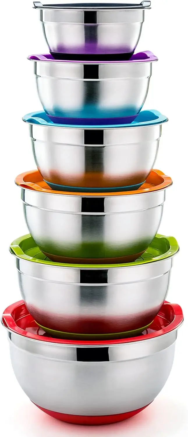 6-Piece Stainless Steel Nesting Mixing Bowls with Lids, Non-Slip Silicone Bottom, 0.7-4.6 Qt
6-Piece Stainless Steel Nesting Mixing Bowls with Lids, Non-Slip Silicone Bottom, 0.7-4.6 Qt