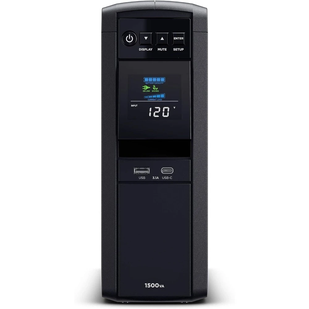 CP1500PFCLCD PFC Sinewave UPS System, 1500VA/1000W, 12 Outlets, AVR, Mini Tower,Black
CP1500PFCLCD PFC Sinewave UPS System, 1500VA/1000W, 12 Outlets, AVR, Mini Tower,Black