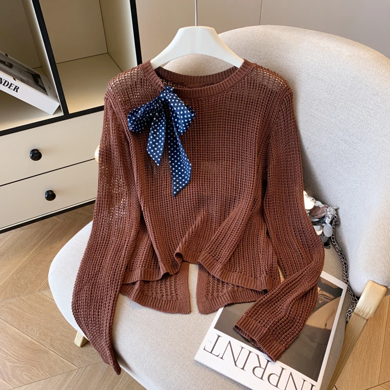 Women's Brown O-Neck Hollow Knitwear Sweater Vintage Bow Knit Pullover 2000s Y2k Long Sleeves Soft Cozy Cashmere Sweater Autumn
Women's Brown O-Neck Hollow Knitwear Sweater Vintage Bow Knit Pullover 2000s Y2k Long Sleeves Soft Cozy Cashmere Sweater Autumn
