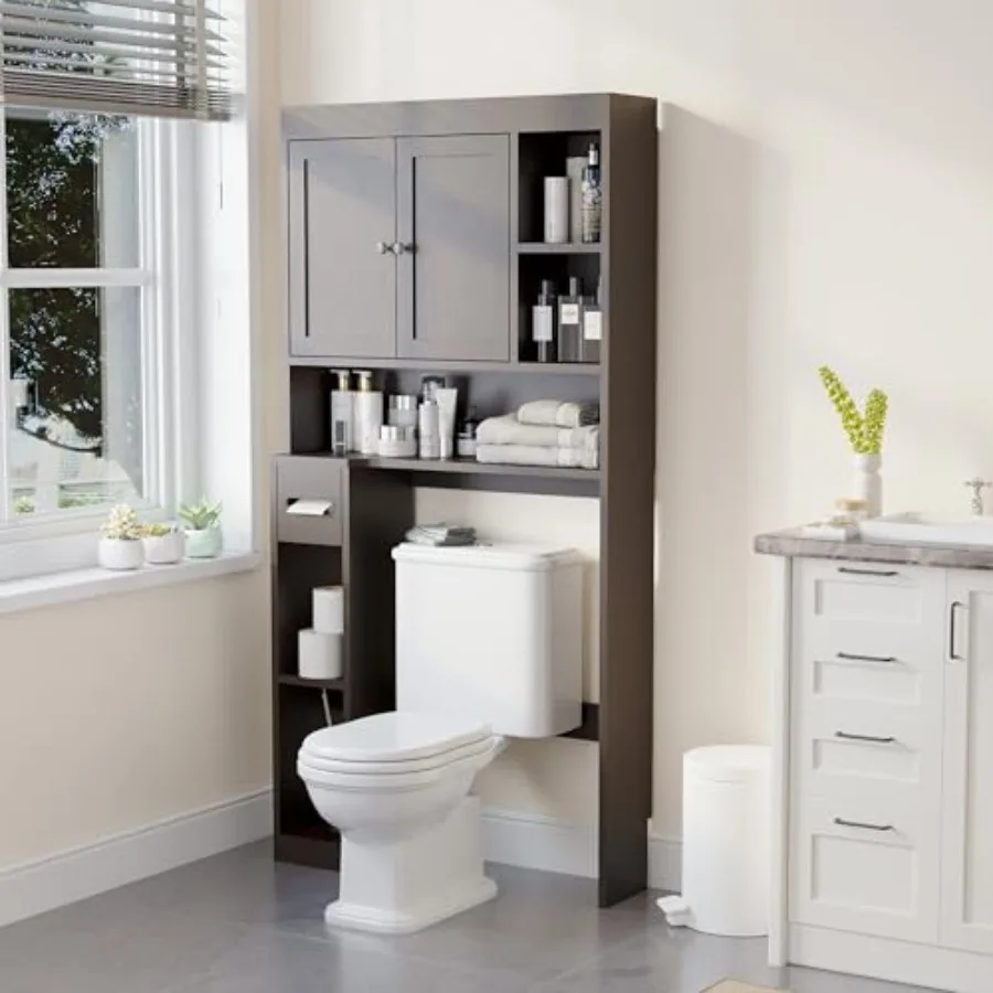 Over The Toilet Storage Cabinet with 7 Shelves Imitation Walnut Grain Above Toilet Bathroom Organizer with Toilet Paper Holder
Over The Toilet Storage Cabinet with 7 Shelves Imitation Walnut Grain Above Toilet Bathroom Organizer with Toilet Paper Holder