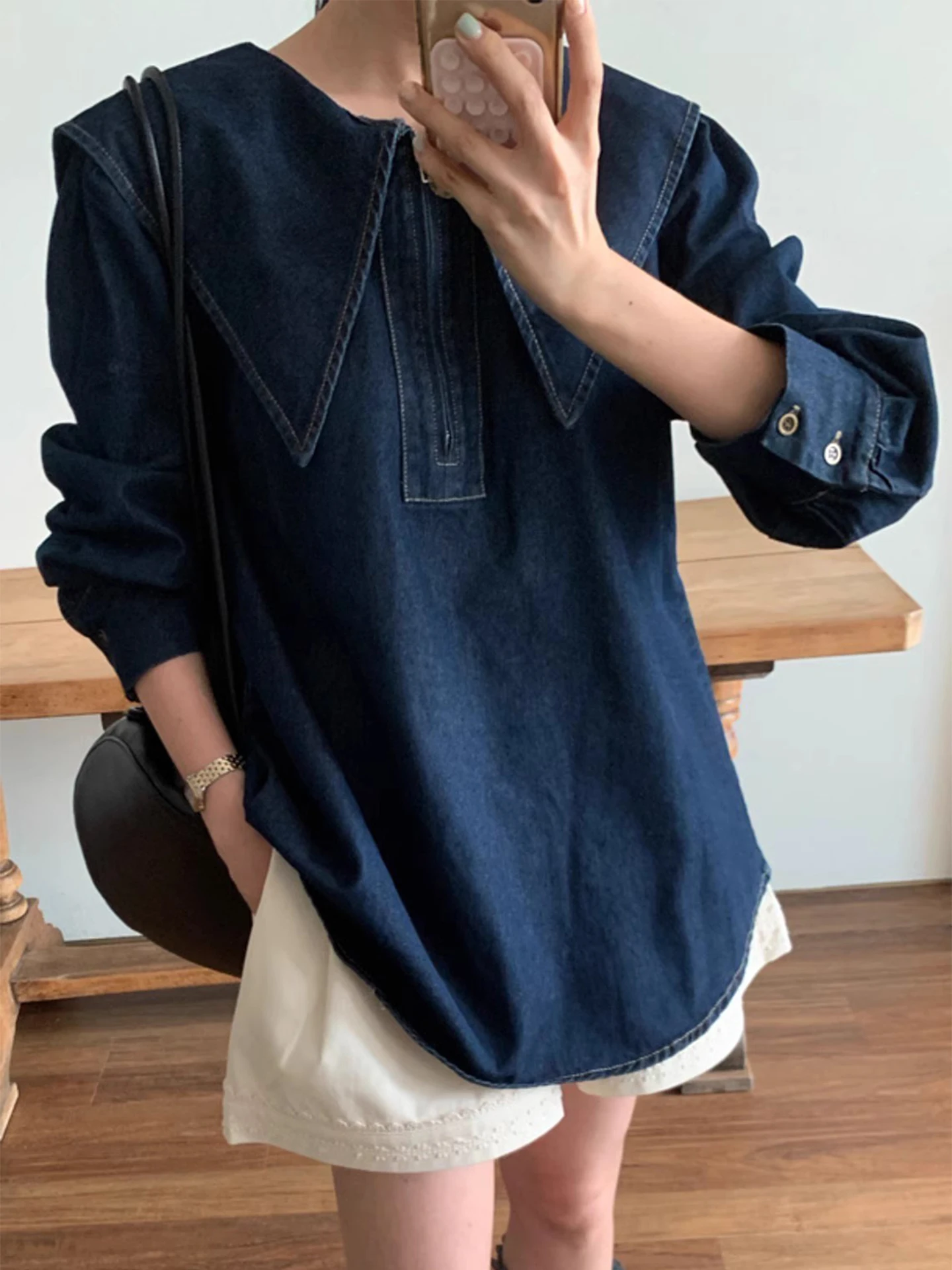 Шикарный винтажный возрастной кукольный воротник, свободный повседневный длинный свеч Ele, джинсовый топ для женщин, осенний новый Sle Commute Sle
Шикарный винтажный возрастной кукольный воротник, свободный повседневный длинный свеч Ele, джинсовый топ для женщин, осенний новый Sle Commute Sle