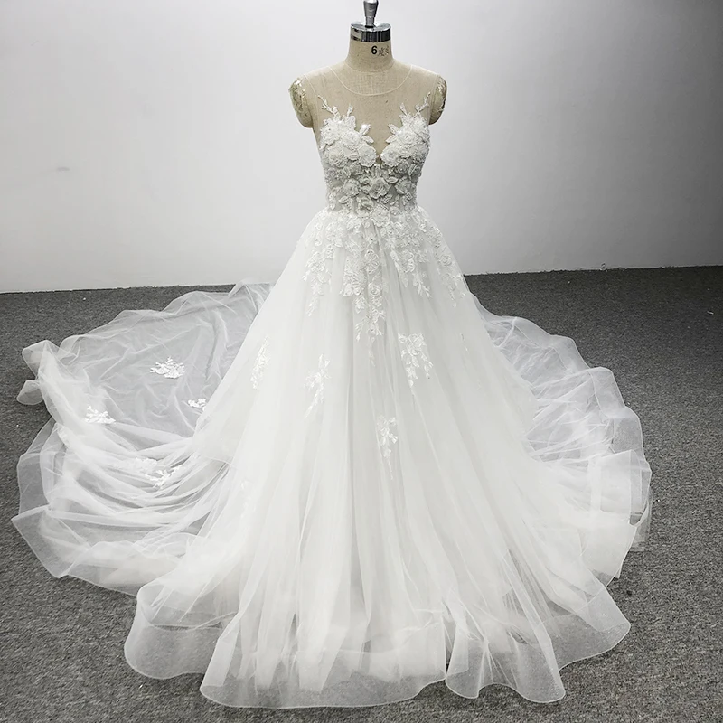 Кружевные свадебные платья трапециевидной формы без рукавов с круглым вырезом и открытой спиной, длинное платье невесты на молнии по индивидуальному заказу со шлейфом, реальные фотографии, платье de novia
Кружевные свадебные платья трапециевидной формы без рукавов с круглым вырезом и открытой спиной, длинное платье невесты на молнии по индивидуальному заказу со шлейфом, реальные фотографии, платье de novia