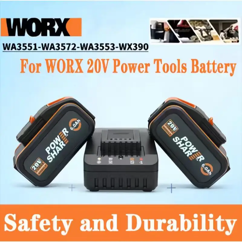 Long Cycle Life 20V Lithium Battery, 4.0Ah 6.0Ah 8.0Ah For Worx WA3511 WA3512, Power Share Cordless Tools Replacement Battery
Long Cycle Life 20V Lithium Battery, 4.0Ah 6.0Ah 8.0Ah For Worx WA3511 WA3512, Power Share Cordless Tools Replacement Battery