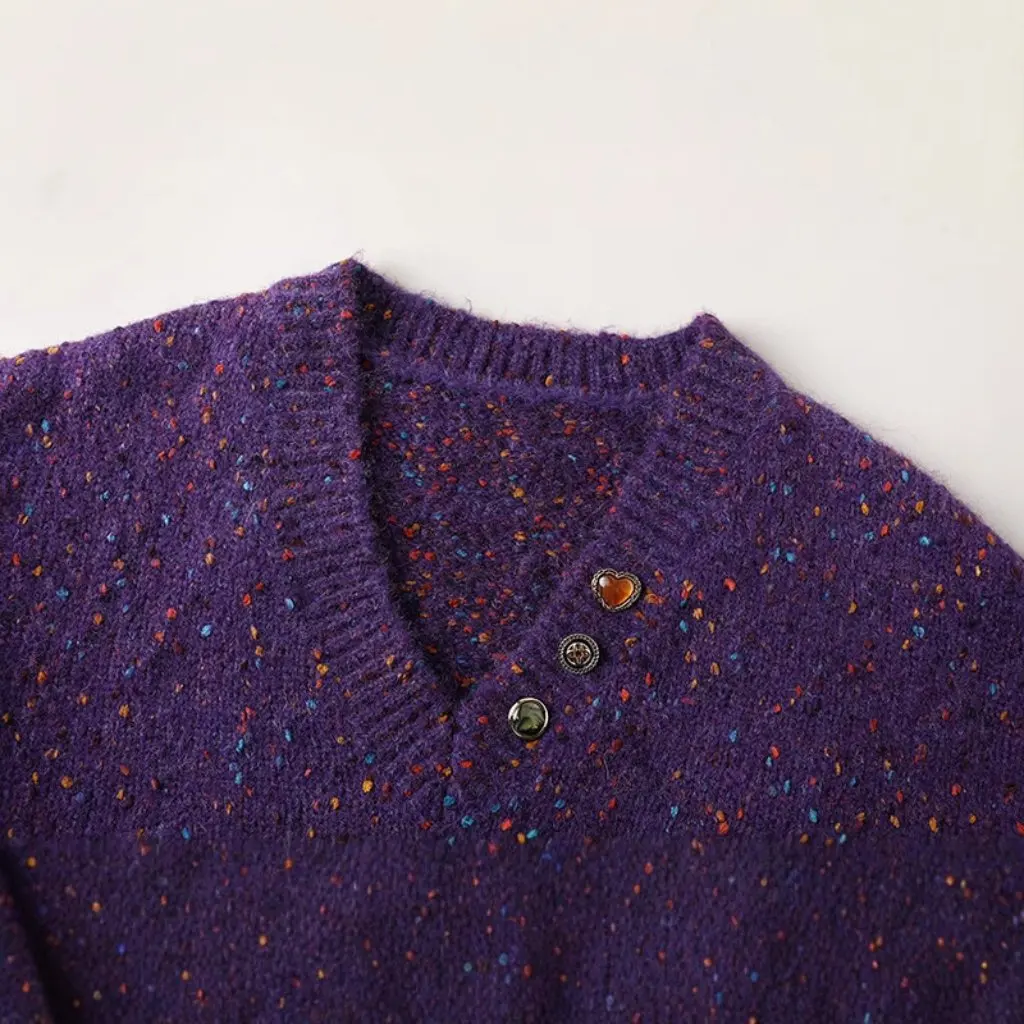 Purple V-neck Korean Women's Sweater 00AA-0950 Loose Fit Autumn Winter New Arrival Wholesale Lazy Style
Purple V-neck Korean Women's Sweater 00AA-0950 Loose Fit Autumn Winter New Arrival Wholesale Lazy Style