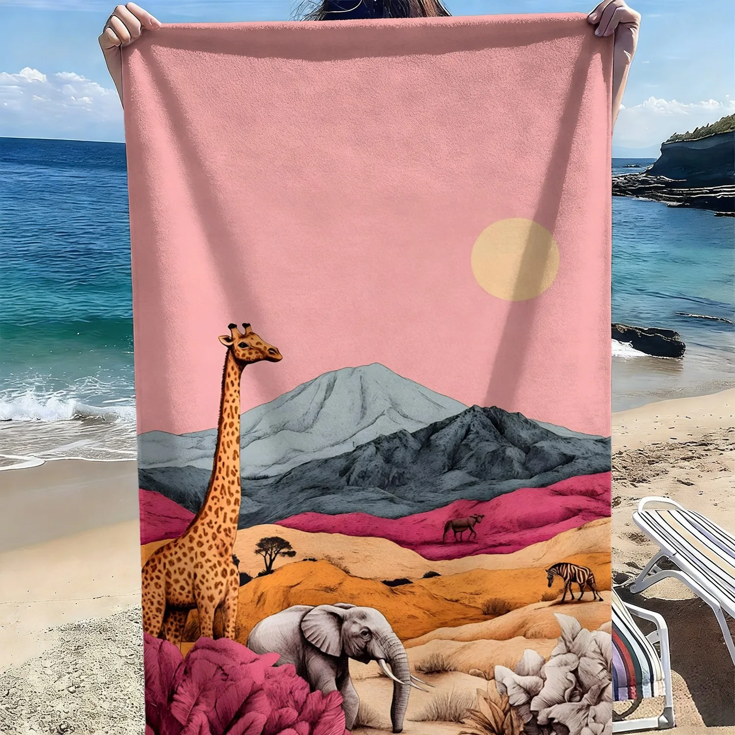 Grassland Giraffe and Elephant Pattern polyester microfiber beach towel is highly absorbent, suitable for swimming beach outings
Grassland Giraffe and Elephant Pattern polyester microfiber beach towel is highly absorbent, suitable for swimming beach outings