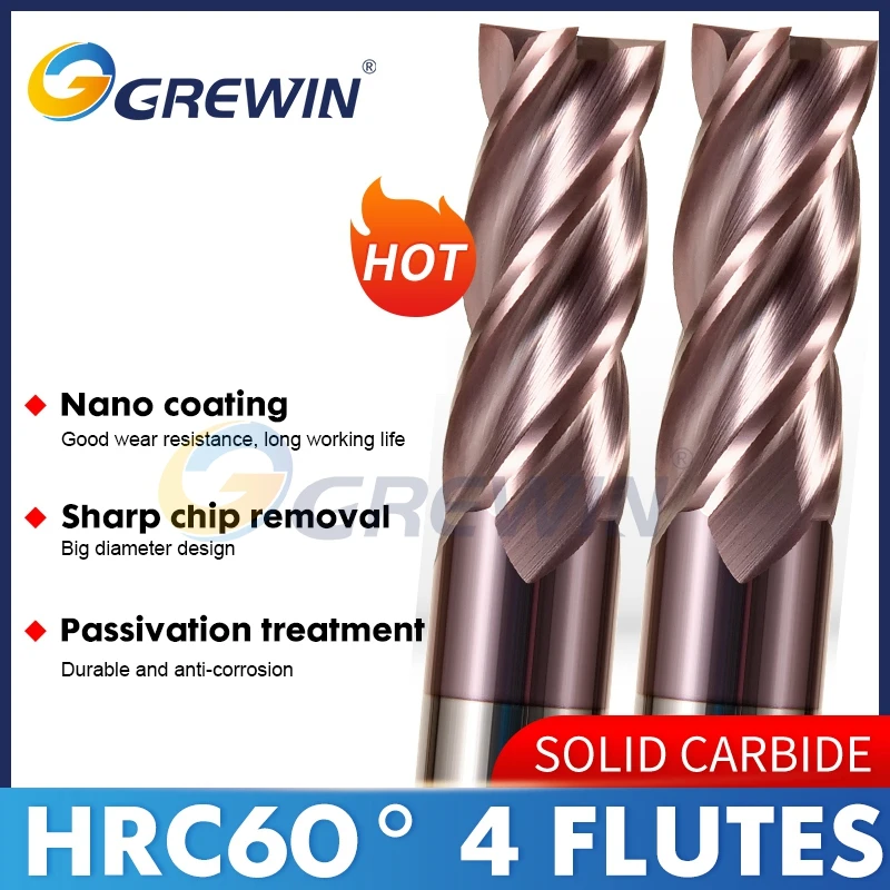 GREWIN-HRC60 Solid Carbide End Mills/Coated Carbide End mills/CNC Centre Carbide Milling Cutter
GREWIN-HRC60 Solid Carbide End Mills/Coated Carbide End mills/CNC Centre Carbide Milling Cutter