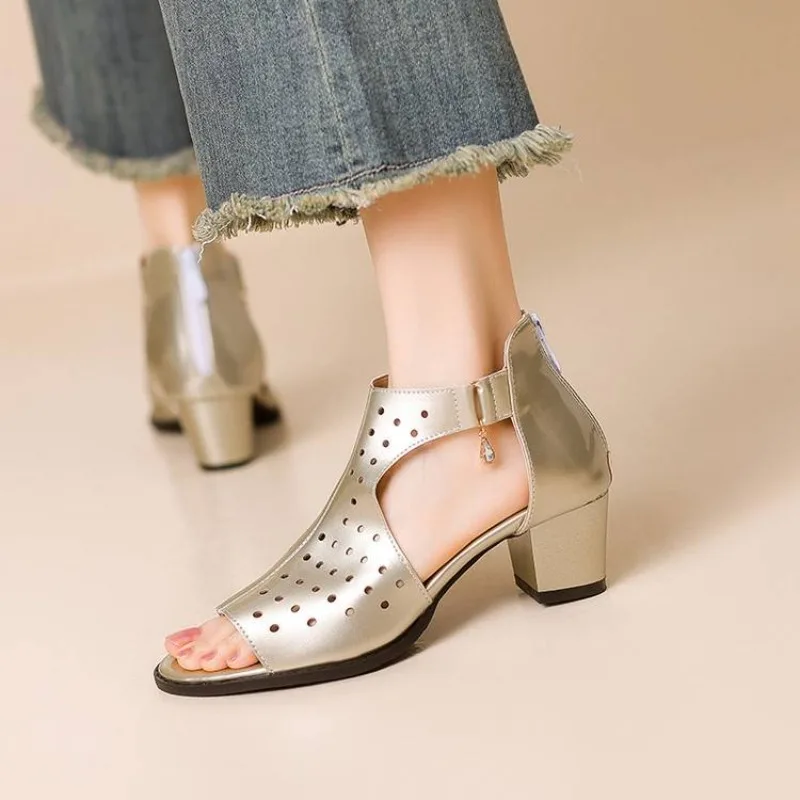 Summer New Style Fashion High-heeled Women's Sandals Silvery Golden Peep Toe Sexy Zipper Square Heel Women's Sandals High 5cm
Summer New Style Fashion High-heeled Women's Sandals Silvery Golden Peep Toe Sexy Zipper Square Heel Women's Sandals High 5cm