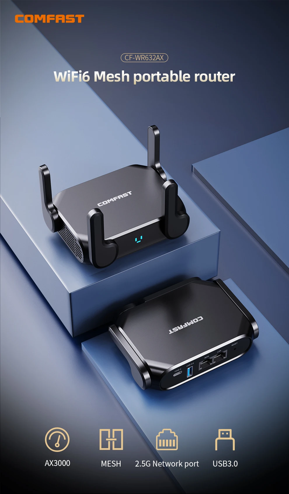 COMFAST AX3000 MESH WiFi6 Gigabit Wireless Router USB 3.0 2.5 network port Dual Band 2.4G/5.8Ghz High gain 4 antenna For Home
COMFAST AX3000 MESH WiFi6 Gigabit Wireless Router USB 3.0 2.5 network port Dual Band 2.4G/5.8Ghz High gain 4 antenna For Home