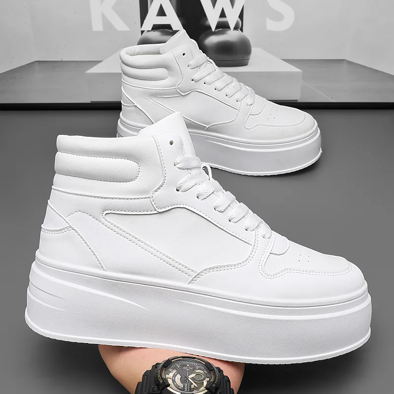 New High-top Men's White Sneakers, Casual Mid-top Trendy Shoes for Teenagers Thick-soled Height-increasing Black and White Shoes
New High-top Men's White Sneakers, Casual Mid-top Trendy Shoes for Teenagers Thick-soled Height-increasing Black and White Shoes