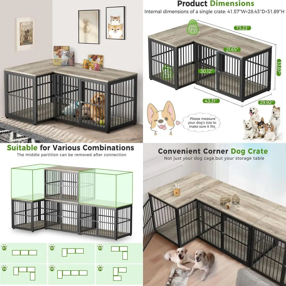 Large Breed L-Shaped Wooden Dog Crate with Double Rooms, Removable Divider for Indoor Use, Suitable for Small to Medium Dogs
Large Breed L-Shaped Wooden Dog Crate with Double Rooms, Removable Divider for Indoor Use, Suitable for Small to Medium Dogs