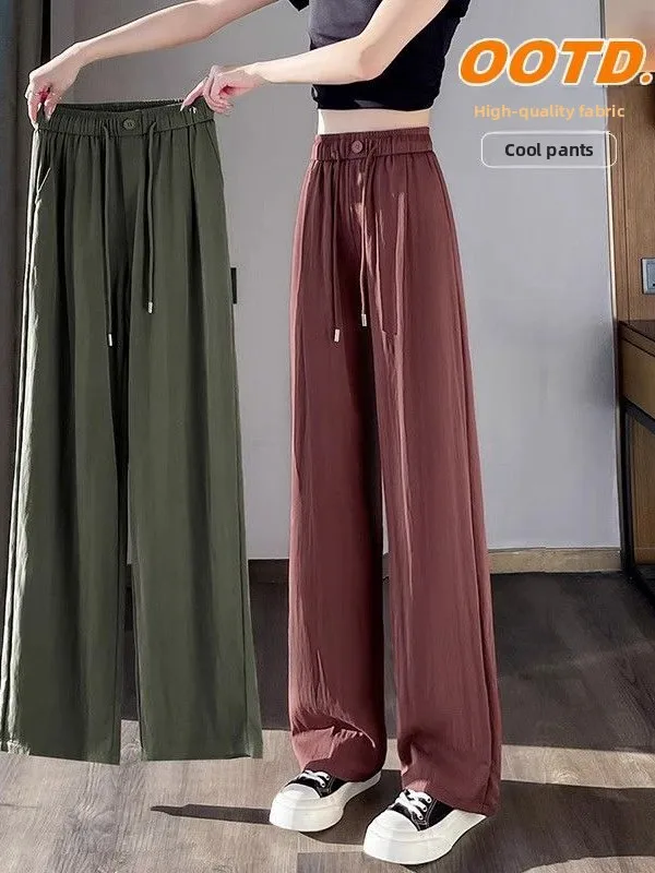 Ice Silk Wide Leg Pants High Waist Straight Cut Casual Loose Fit Summer Thin Version Slimming Drapey Ladies Trousers
Ice Silk Wide Leg Pants High Waist Straight Cut Casual Loose Fit Summer Thin Version Slimming Drapey Ladies Trousers