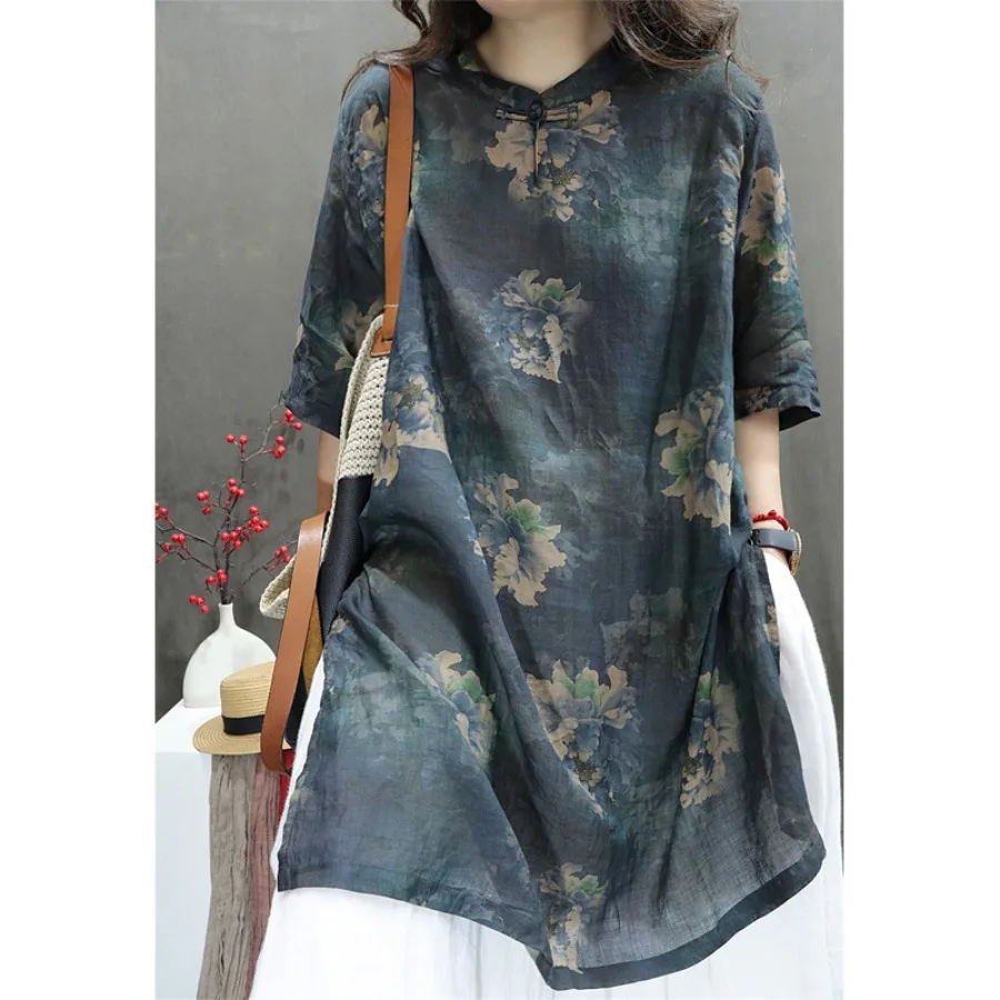 【New style】Cotton and linen women's clothing 2026 summer new style printed retro upright collar and button loose western-style
【New style】Cotton and linen women's clothing 2026 summer new style printed retro upright collar and button loose western-style