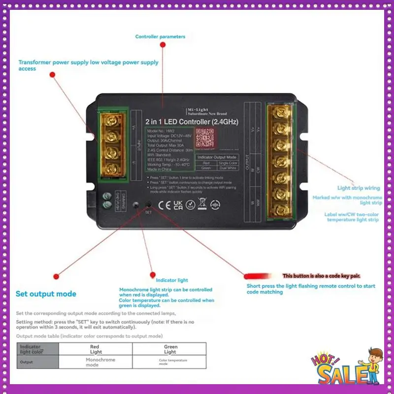 AA87 LED Controller 2IN1 2.4Gwifi+RF Controller Large Current Max 30A For Single Color/Dual White/RGB/RGBW/RGB/CCT Led Strip
AA87 LED Controller 2IN1 2.4Gwifi+RF Controller Large Current Max 30A For Single Color/Dual White/RGB/RGBW/RGB/CCT Led Strip