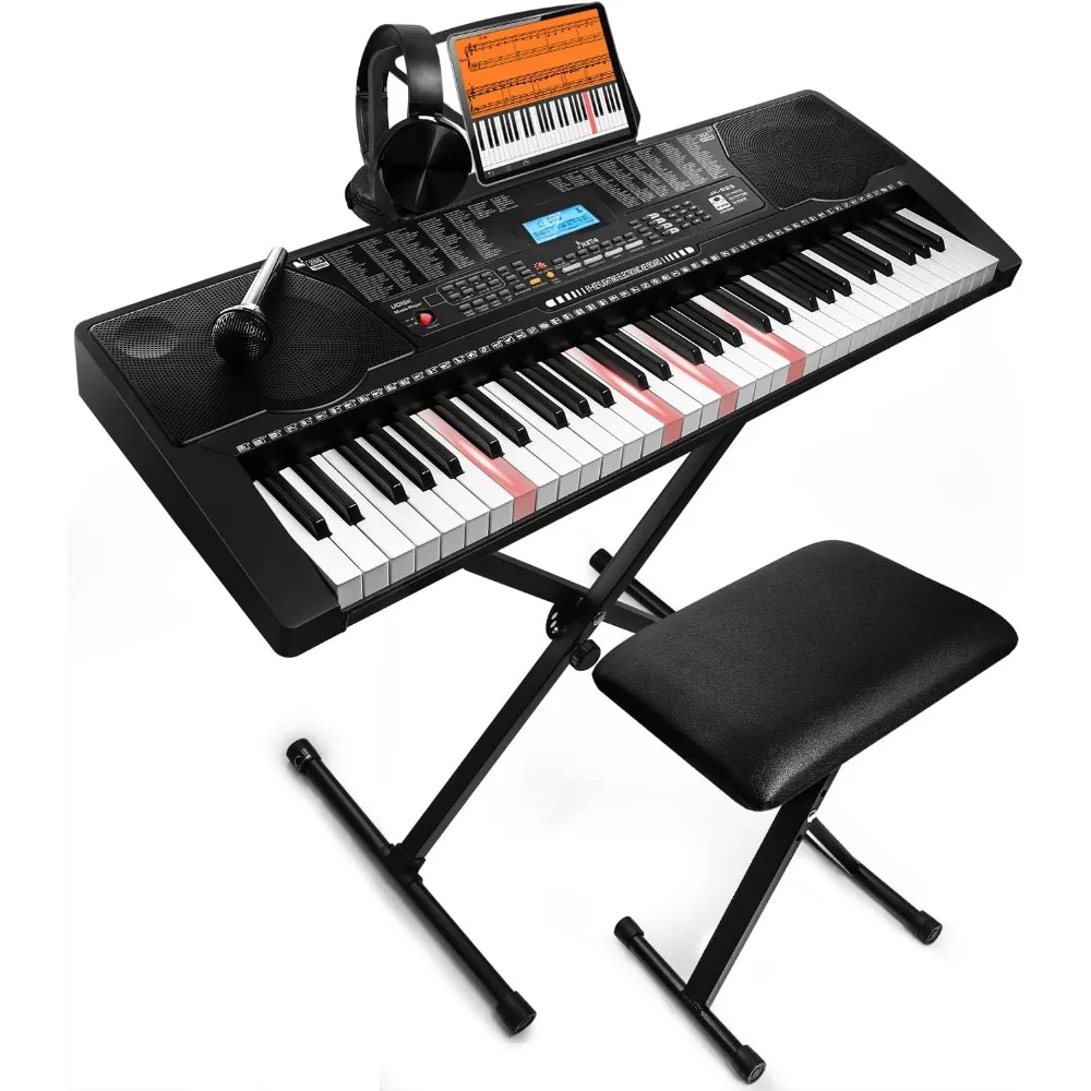 61 Key Portable Electronic Keyboard Piano w/Lighted Full Size Keys,LCD,X-Stand, Stool,Microphone,Note Stickers,Built-In Speakers
61 Key Portable Electronic Keyboard Piano w/Lighted Full Size Keys,LCD,X-Stand, Stool,Microphone,Note Stickers,Built-In Speakers