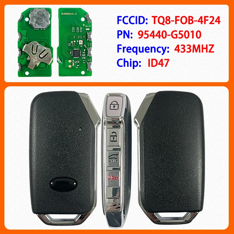 CN051103 Aftermarket 4 Buttons Smart Remote Key PN 95440-G5010 FCC TQ8-FOB-4F24 47 Chip 434MHz Keyless Go For Kia Niro 2019-2022
CN051103 Aftermarket 4 Buttons Smart Remote Key PN 95440-G5010 FCC TQ8-FOB-4F24 47 Chip 434MHz Keyless Go For Kia Niro 2019-2022