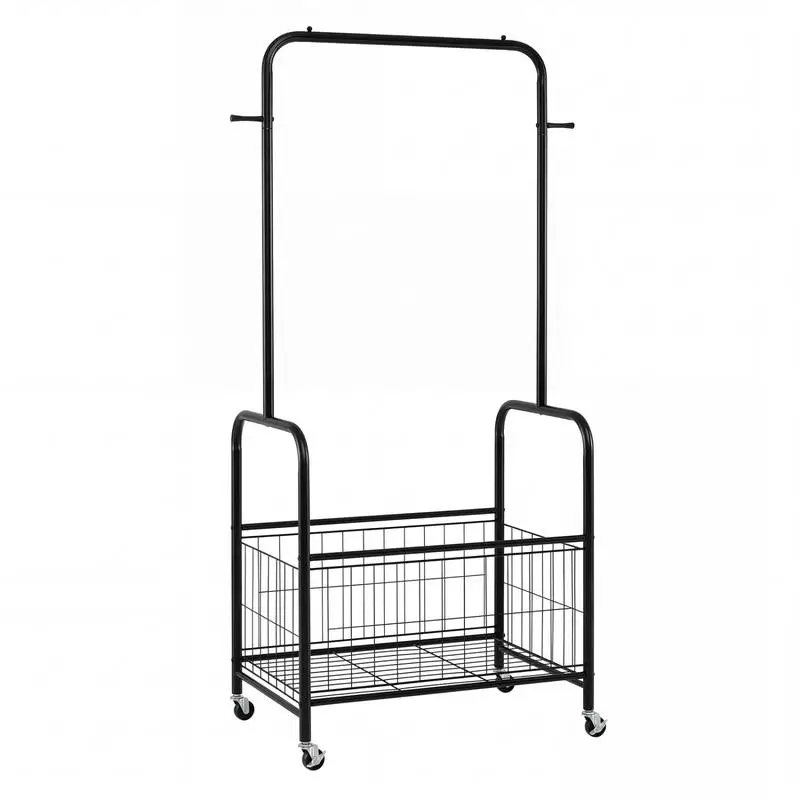 Rolling Metal Clothes Rack with Hanging Rod and Storage Basket-Black
Rolling Metal Clothes Rack with Hanging Rod and Storage Basket-Black