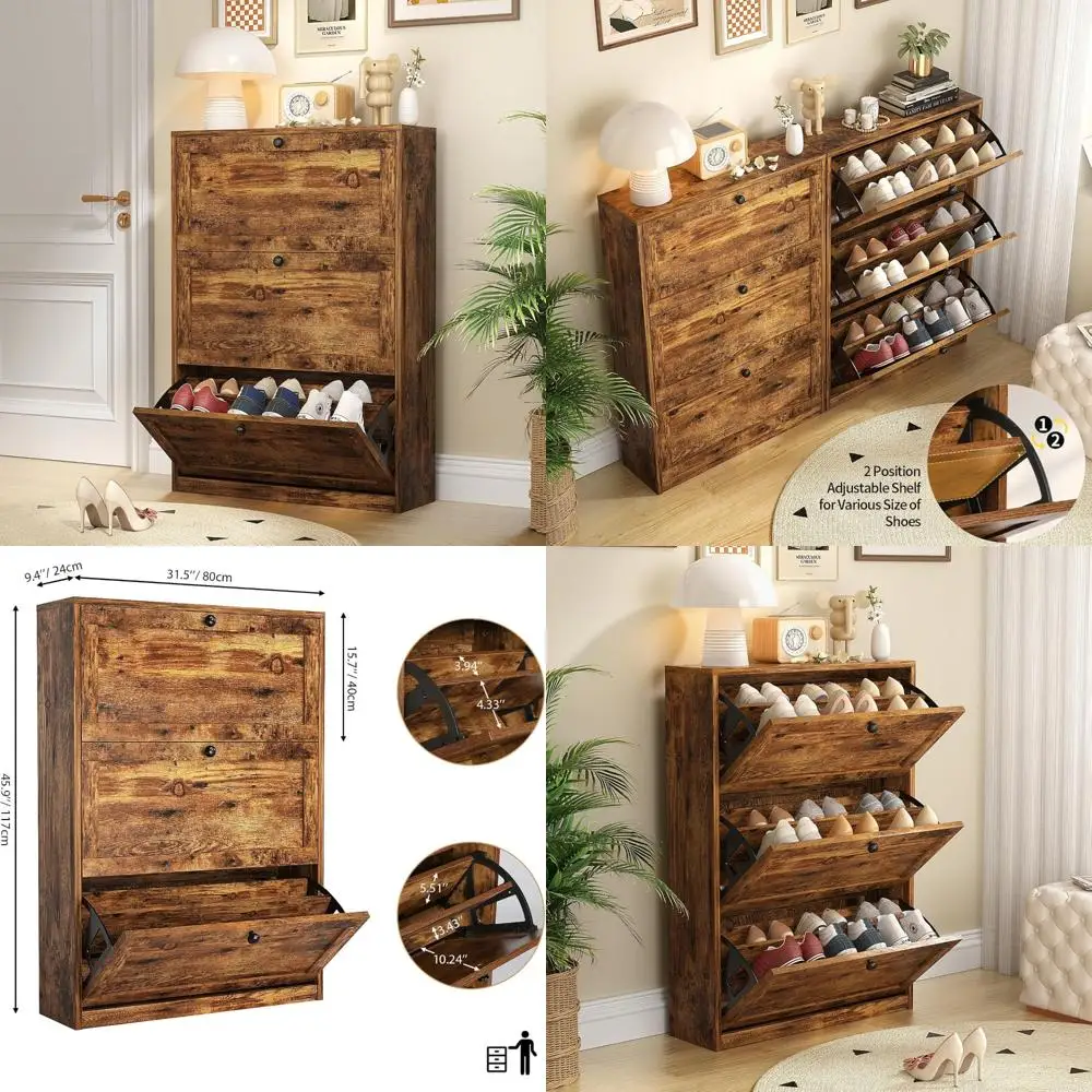 Отдельно стоящий шкаф для хранения обуви с 3 ящиками, регулируемыми полками, функцией защиты от опрокидывания и полкой для обуви для организации хранения
Отдельно стоящий шкаф для хранения обуви с 3 ящиками, регулируемыми полками, функцией защиты от опрокидывания и полкой для обуви для организации хранения