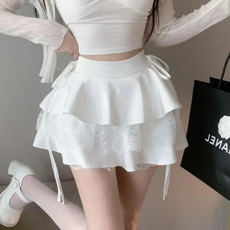 Kawaii Ruffle Mini Skirt Women Korean Fashion Cute Short Skirt Lady Summer Bandage Lace Double-layer High Waist Sexy Skirt Y2k
Kawaii Ruffle Mini Skirt Women Korean Fashion Cute Short Skirt Lady Summer Bandage Lace Double-layer High Waist Sexy Skirt Y2k