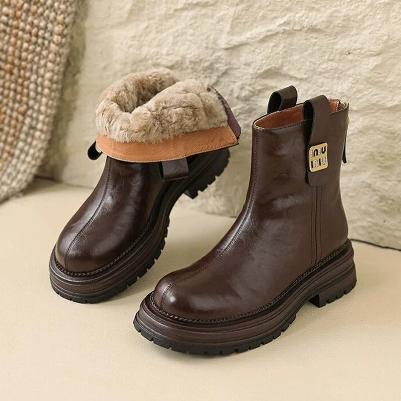 Зимние зимние ботинки из мягкой кожи - новые женские теплые ботильоны на толстой подошве с круглым носком в стиле ретро, на подкладке из овчины
Зимние зимние ботинки из мягкой кожи - новые женские теплые ботильоны на толстой подошве с круглым носком в стиле ретро, на подкладке из овчины