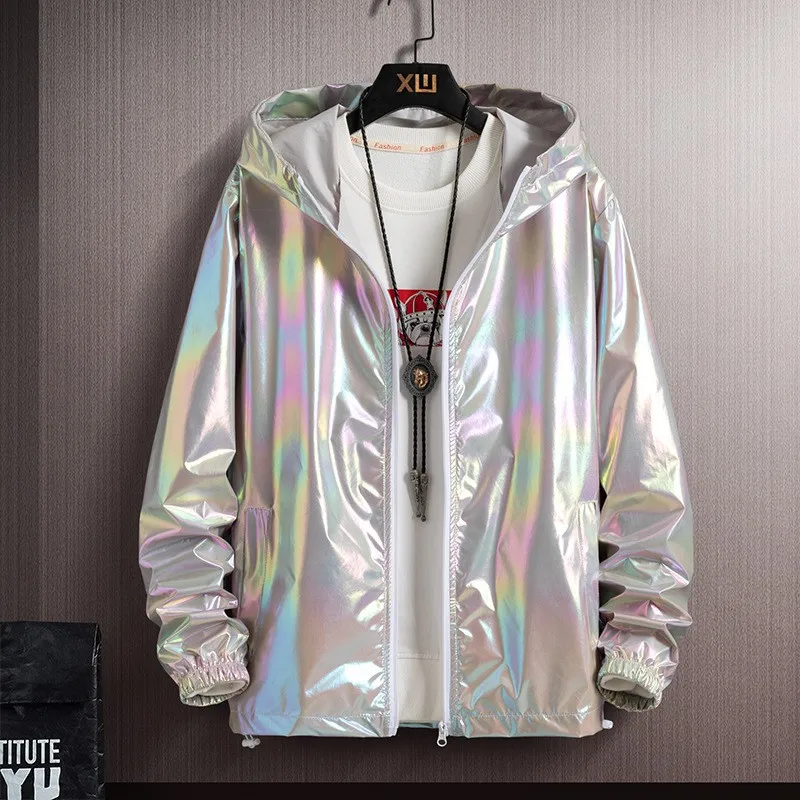 Men Jacket Glittery Reflective Panels Hooded Long Sleeve Zipper Closure Disco Coat with Decorative Cuffs Parties Nightclubs Coat
Men Jacket Glittery Reflective Panels Hooded Long Sleeve Zipper Closure Disco Coat with Decorative Cuffs Parties Nightclubs Coat