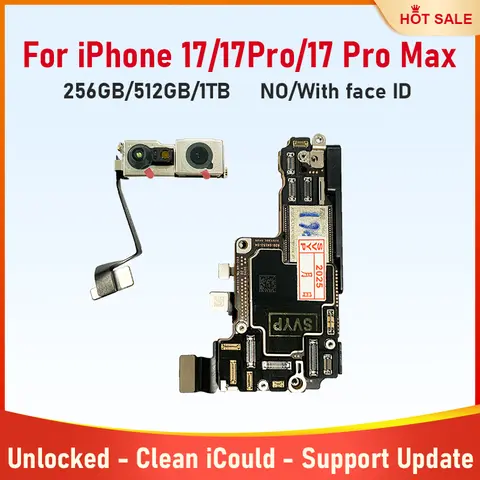 Placa-mãe para iphone 17 17 pro 17 pro max placa com identificação facial 256g desbloqueado limpo icloud física sim versão placa lógica