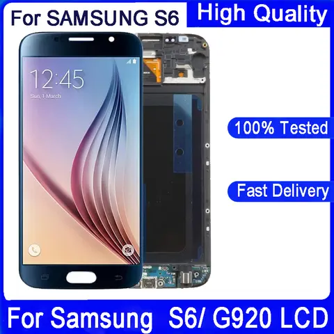 Super AMOLED 5.1 inch LCD Display For SAMSUNG S6 G920 G920F LCD With Frame Touch Digitizer Assembly For SAMSUNG S6 LCD Display