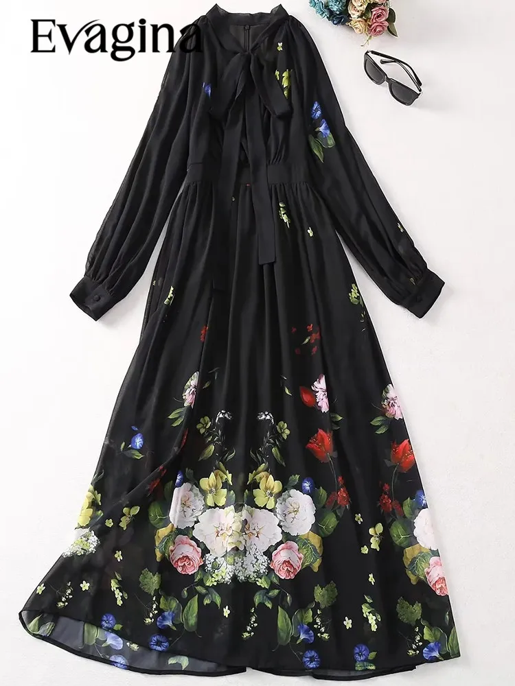 Evagina New Fashion Runway Designer Women's V-Neck Off Shoulder Long Sleeves Black Tulle Flower Print Retro Dress
Evagina New Fashion Runway Designer Women's V-Neck Off Shoulder Long Sleeves Black Tulle Flower Print Retro Dress
