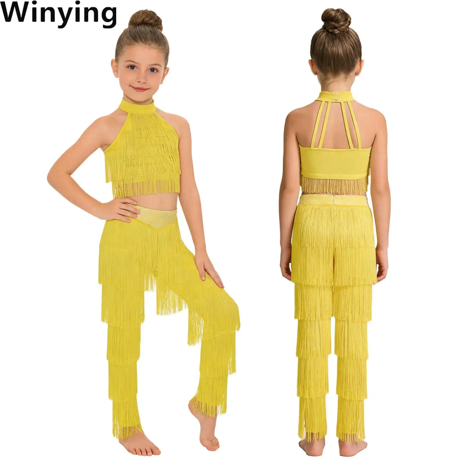 Kids Girls Latin Tango Samba Cha-cha Dance Performance Costume Salsa Outfit Sleeveless Tiered Tassels Crop Top And Fringed Pants
Kids Girls Latin Tango Samba Cha-cha Dance Performance Costume Salsa Outfit Sleeveless Tiered Tassels Crop Top And Fringed Pants