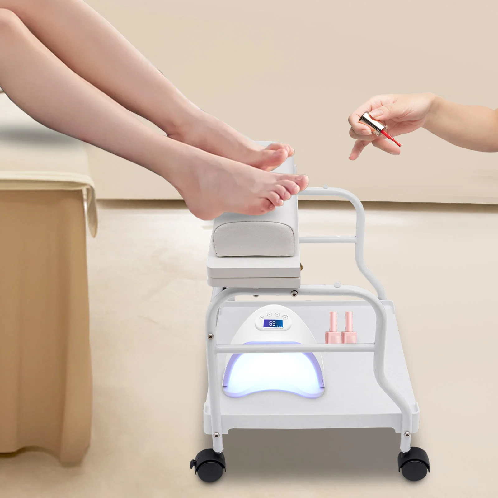 Salon Trolley, Foot Bath Cart with Foldable Shelf, Pedicure Cart for Nail Lamp & Foot Massage, Heavy Duty 39.7LBS, Iron Wood Utility Cart, White
Salon Trolley, Foot Bath Cart with Foldable Shelf, Pedicure Cart for Nail Lamp & Foot Massage, Heavy Duty 39.7LBS, Iron Wood Utility Cart, White