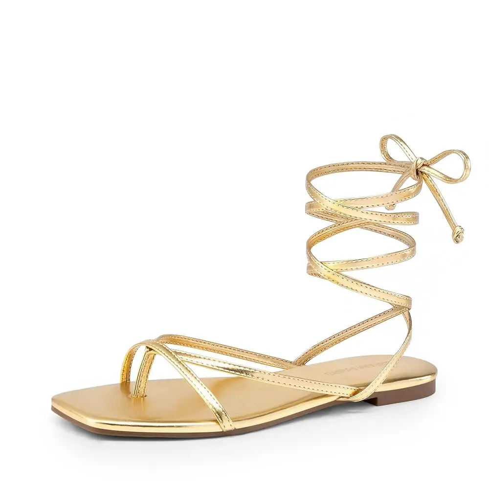 Womens Strappy Flat Sandals - Comfortable Lace Up Gladiator Dressy Sandals, Square Toe Tie Up Walking Sandal, Summer Wrap Up
Womens Strappy Flat Sandals - Comfortable Lace Up Gladiator Dressy Sandals, Square Toe Tie Up Walking Sandal, Summer Wrap Up