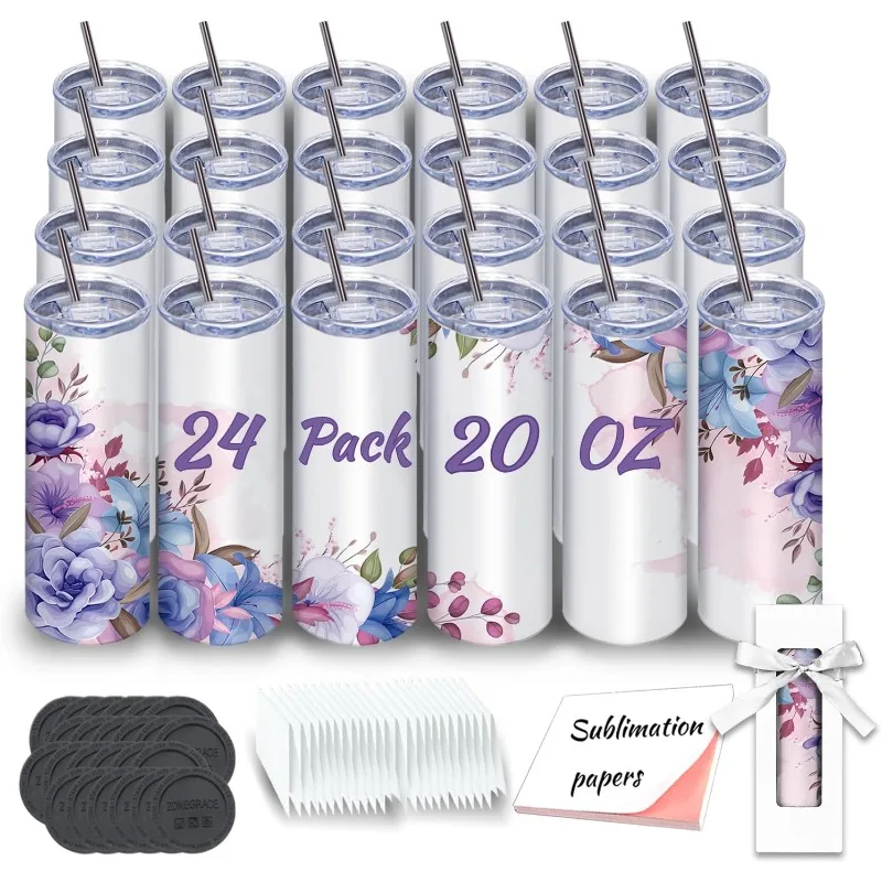 Sublimation Tumblers bulk 20 oz Skinny, 24 Pack Stainless Steel Double Wall Insulated Straight Sublimation Tumbler Cups Blank Wh
Sublimation Tumblers bulk 20 oz Skinny, 24 Pack Stainless Steel Double Wall Insulated Straight Sublimation Tumbler Cups Blank Wh