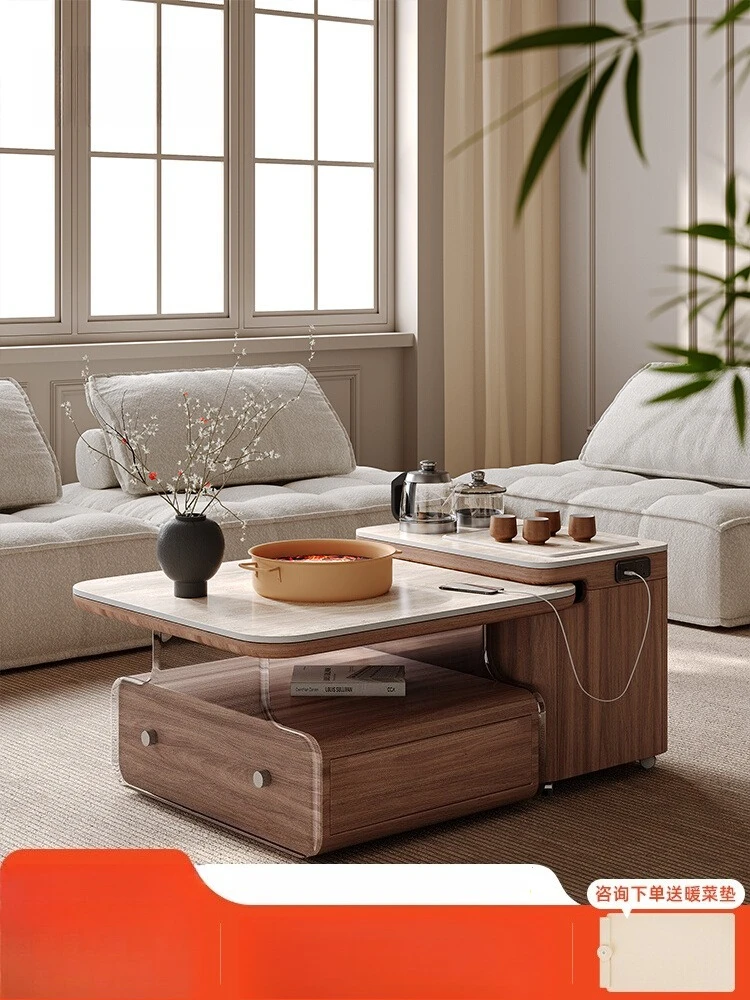 Rock slab coffee table living room household small apartment multi-functional movable side table light luxury high-end sense med 
Rock slab coffee table living room household small apartment multi-functional movable side table light luxury high-end sense med