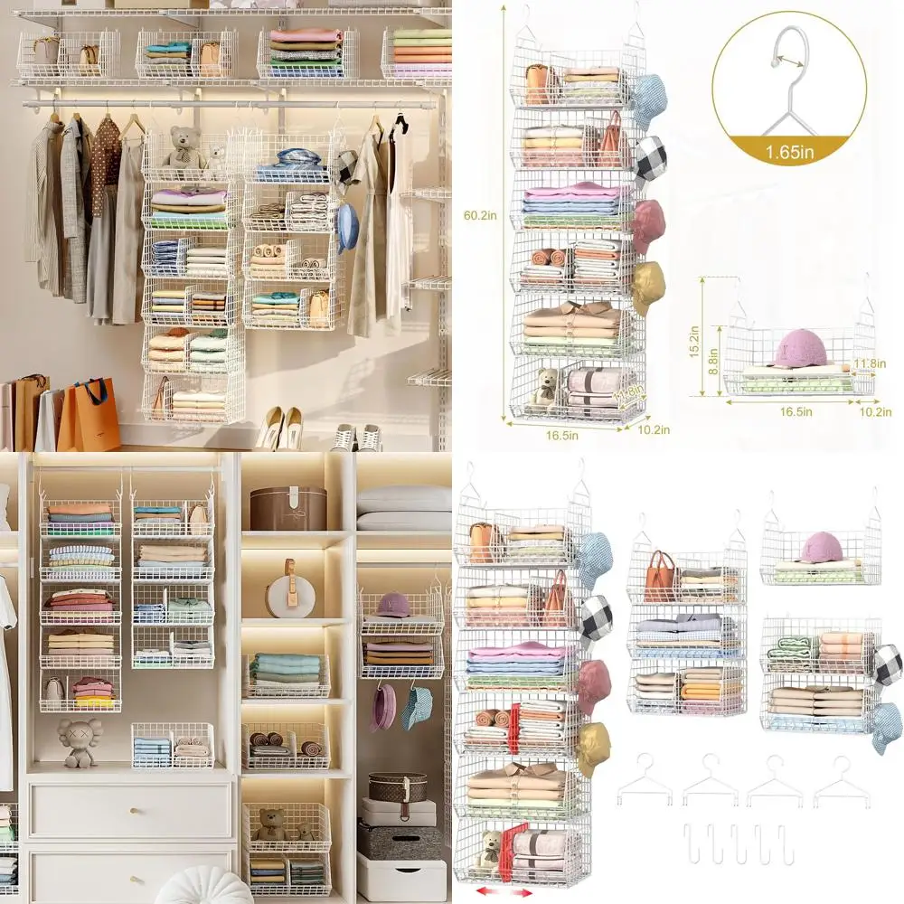 6-уровневый очень большой подвесной органайзер для шкафа, подвесная система хранения для шкафа с разделителями, проволочные полки для шкафа с 5 крючками и 4 разделителями, Sw
6-уровневый очень большой подвесной органайзер для шкафа, подвесная система хранения для шкафа с разделителями, проволочные полки для шкафа с 5 крючками и 4 разделителями, Sw