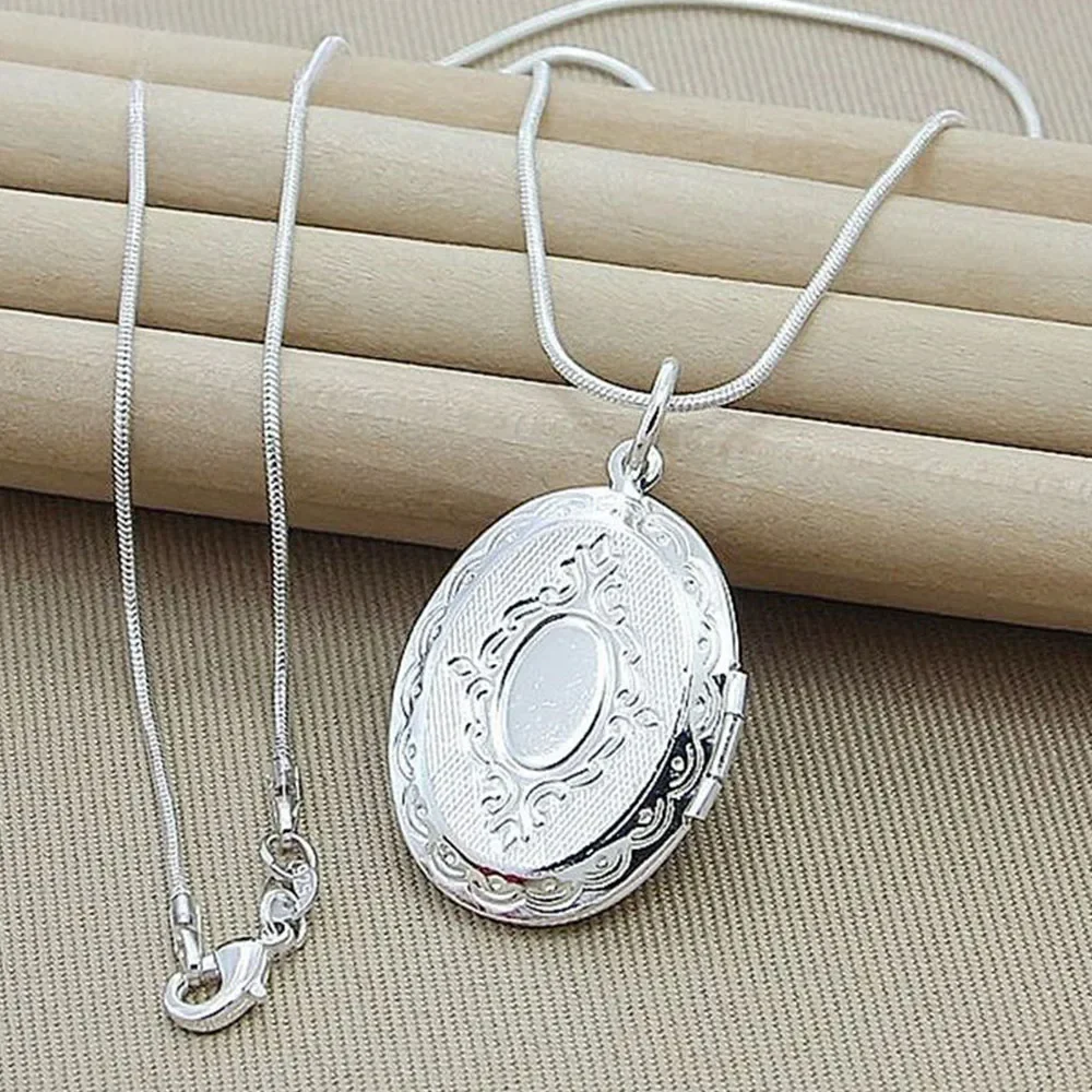 925 Sterling Silver Oval Round Photo Frame Pendant Necklace 18/20-28/30 Inch Snake Chain For Woman Man Wedding Jewelry
925 Sterling Silver Oval Round Photo Frame Pendant Necklace 18/20-28/30 Inch Snake Chain For Woman Man Wedding Jewelry