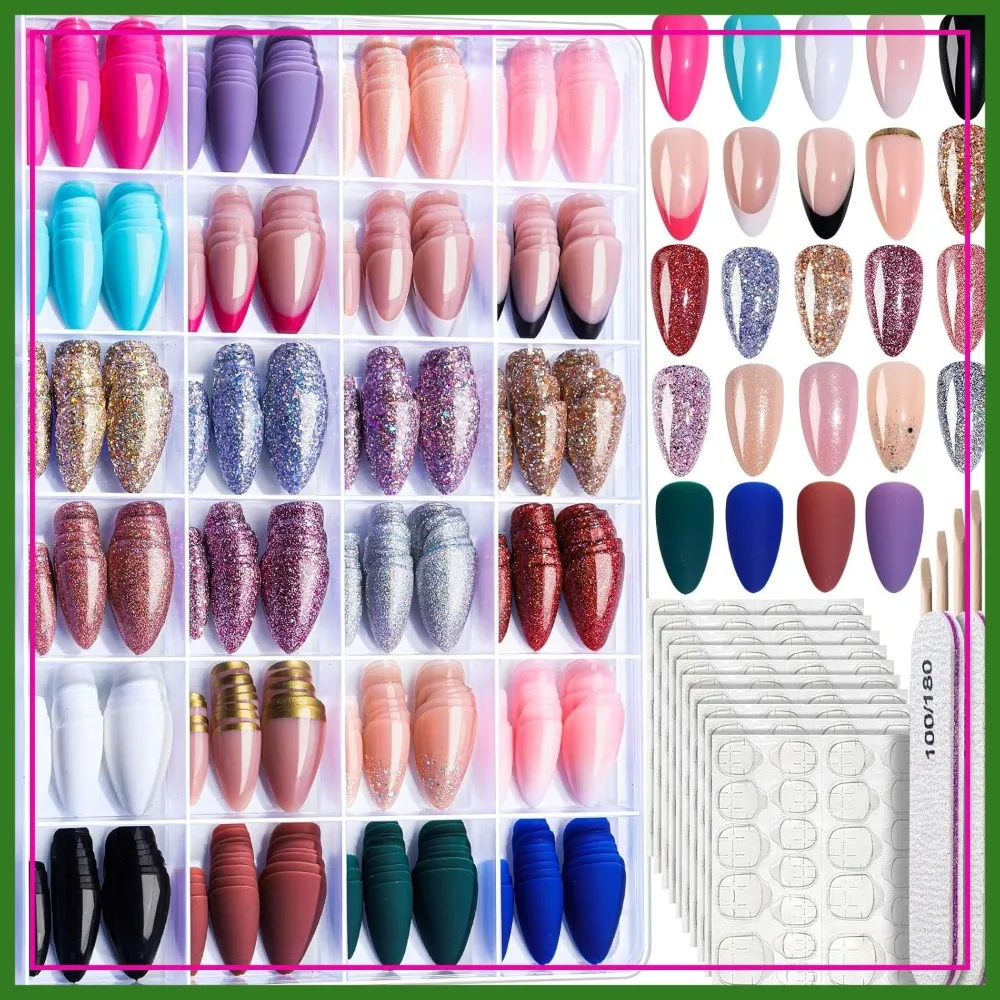 24 Colors 576PCS Press on Nails Almond, Matte Glossy Short Fake Nails, Glitter French Tip for Nail Art
24 Colors 576PCS Press on Nails Almond, Matte Glossy Short Fake Nails, Glitter French Tip for Nail Art