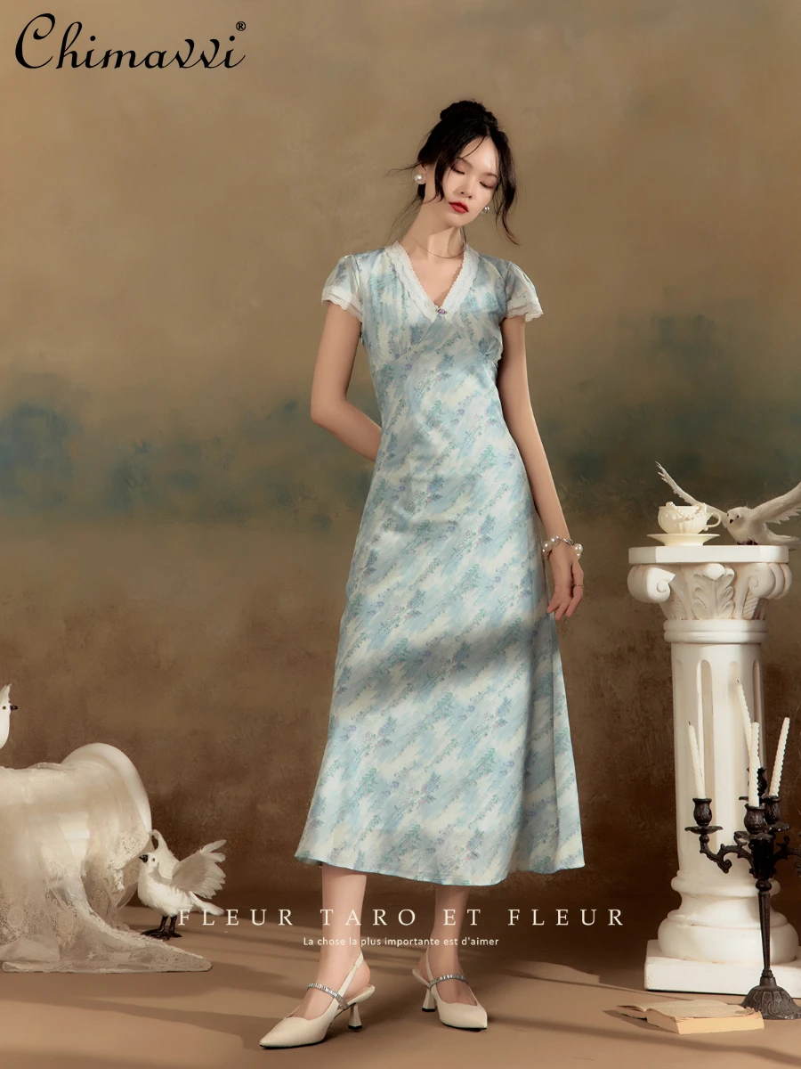 French Style Elegant Temperament Fashion Blue Print Dress V-neck Short Sleeve High Waist Slim Fit Casual Dresses Women Summer
French Style Elegant Temperament Fashion Blue Print Dress V-neck Short Sleeve High Waist Slim Fit Casual Dresses Women Summer