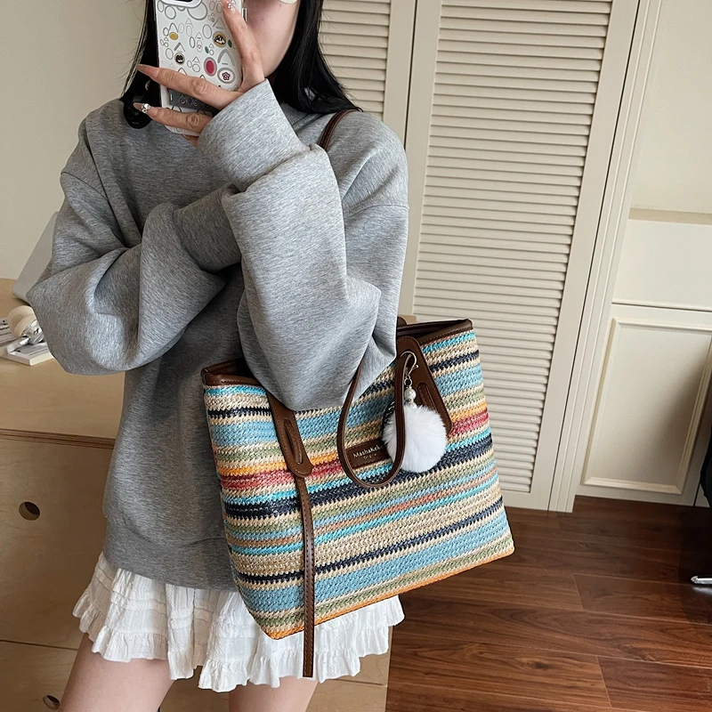 Korean Style Striped Straw Bag for Women, Large Capacity Tote Bag, Casual Commuting Shoulder Handbag
Korean Style Striped Straw Bag for Women, Large Capacity Tote Bag, Casual Commuting Shoulder Handbag