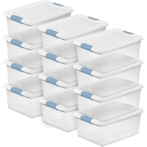 12-Pack Latching Box, Under Bed Storage Bins with Lids, Clear Plastic, 15 Quart - Heavy-Duty Organizing Containers for Close