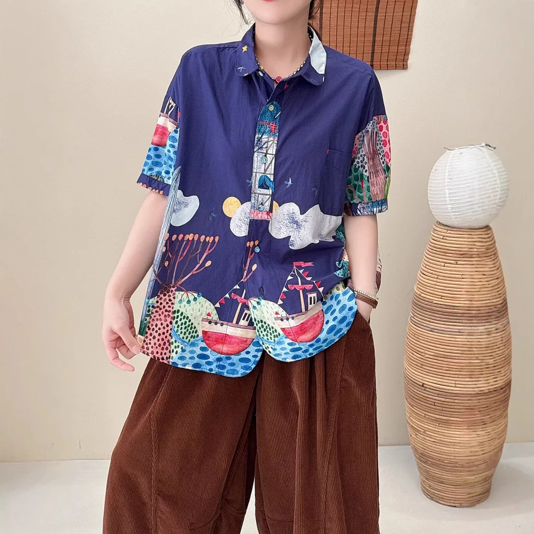 Japanese Sweet Mori Girl Cartoon Printed Cotton Shirts Women Summer New Turn Down Collar Short Sleeve Casual Loose Blouse Tops
Japanese Sweet Mori Girl Cartoon Printed Cotton Shirts Women Summer New Turn Down Collar Short Sleeve Casual Loose Blouse Tops