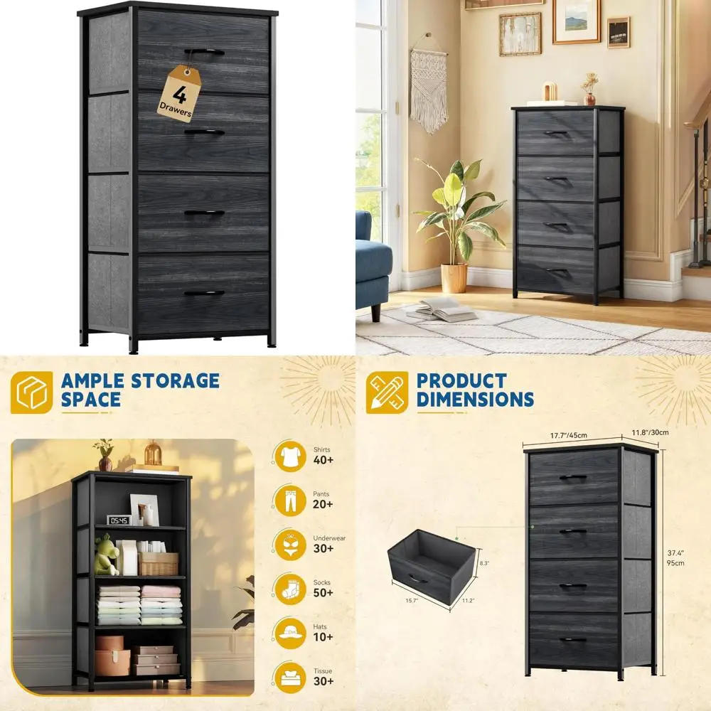 4-Drawer Bedroom Dresser, Fabric Storage Tower, Chest of Drawers, Closet Organizer Unit, Living Room Storage
4-Drawer Bedroom Dresser, Fabric Storage Tower, Chest of Drawers, Closet Organizer Unit, Living Room Storage