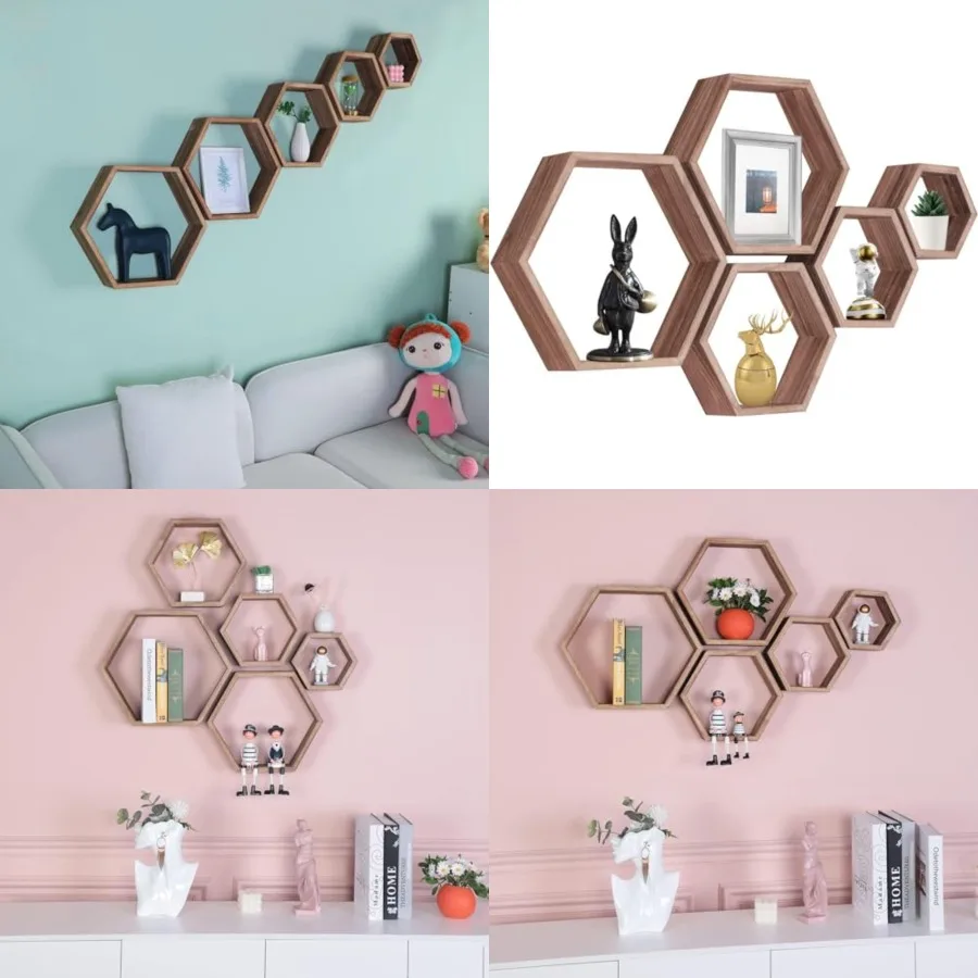 Hexagon Floating Shelves, Honeycomb Shelf Set of 5, Octagon Shelves Wall Mounted Hanging Storage Cube Wood for Bathroom Kitchen
Hexagon Floating Shelves, Honeycomb Shelf Set of 5, Octagon Shelves Wall Mounted Hanging Storage Cube Wood for Bathroom Kitchen