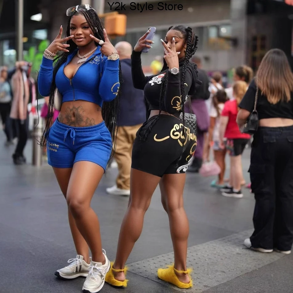 2025 Y2k Zipper Sportswear Women's Black Printed Hoodie Sportswear Spring/Summer Blue Tight Two Piece Shorts Matching Sweatshirt
2025 Y2k Zipper Sportswear Women's Black Printed Hoodie Sportswear Spring/Summer Blue Tight Two Piece Shorts Matching Sweatshirt