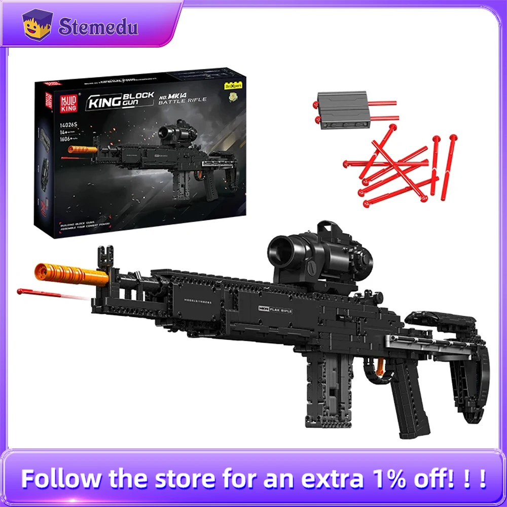 MOULD KING 14026 Technical MK14 Battle Rifle Simulation Gun Model Building Blocks Military Weapon Bricks Toys Set for Kids Gifts
MOULD KING 14026 Technical MK14 Battle Rifle Simulation Gun Model Building Blocks Military Weapon Bricks Toys Set for Kids Gifts