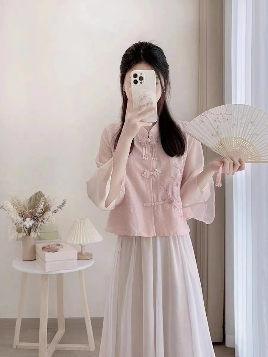 New Chinese Style Pink Large Sleeve Qipao Top And Skirt Set Design Sensation Small Audience Summer Dress Fashionable Women's ...
New Chinese Style Pink Large Sleeve Qipao Top And Skirt Set Design Sensation Small Audience Summer Dress Fashionable Women's ...